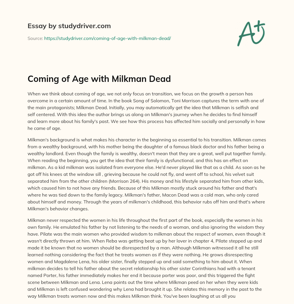 Coming of Age with Milkman Dead essay