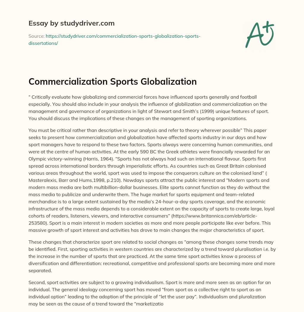 Commercialization Sports Globalization essay