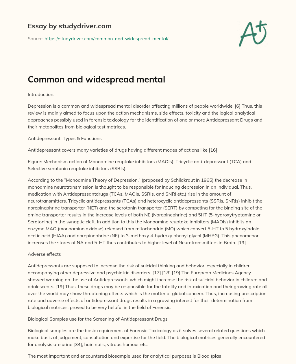 Common and Widespread Mental essay