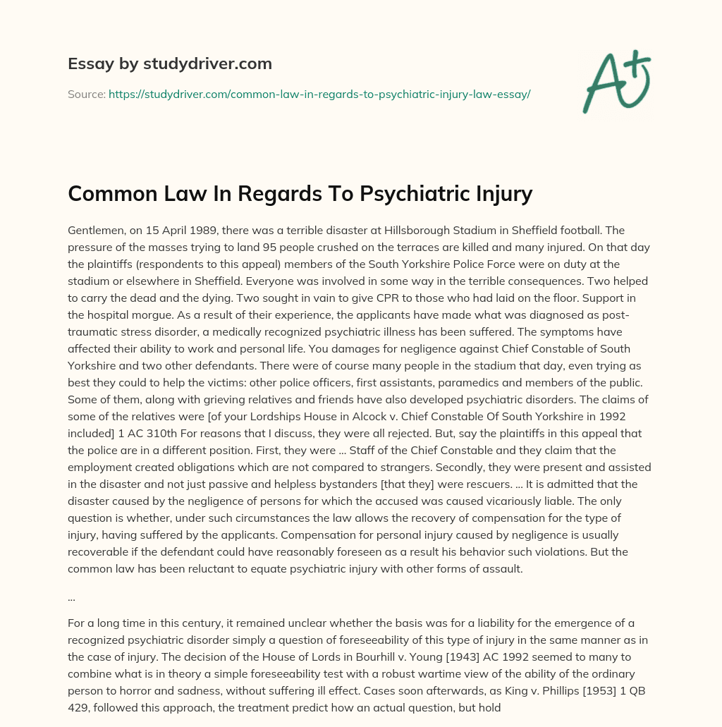 Common Law in Regards to Psychiatric Injury essay