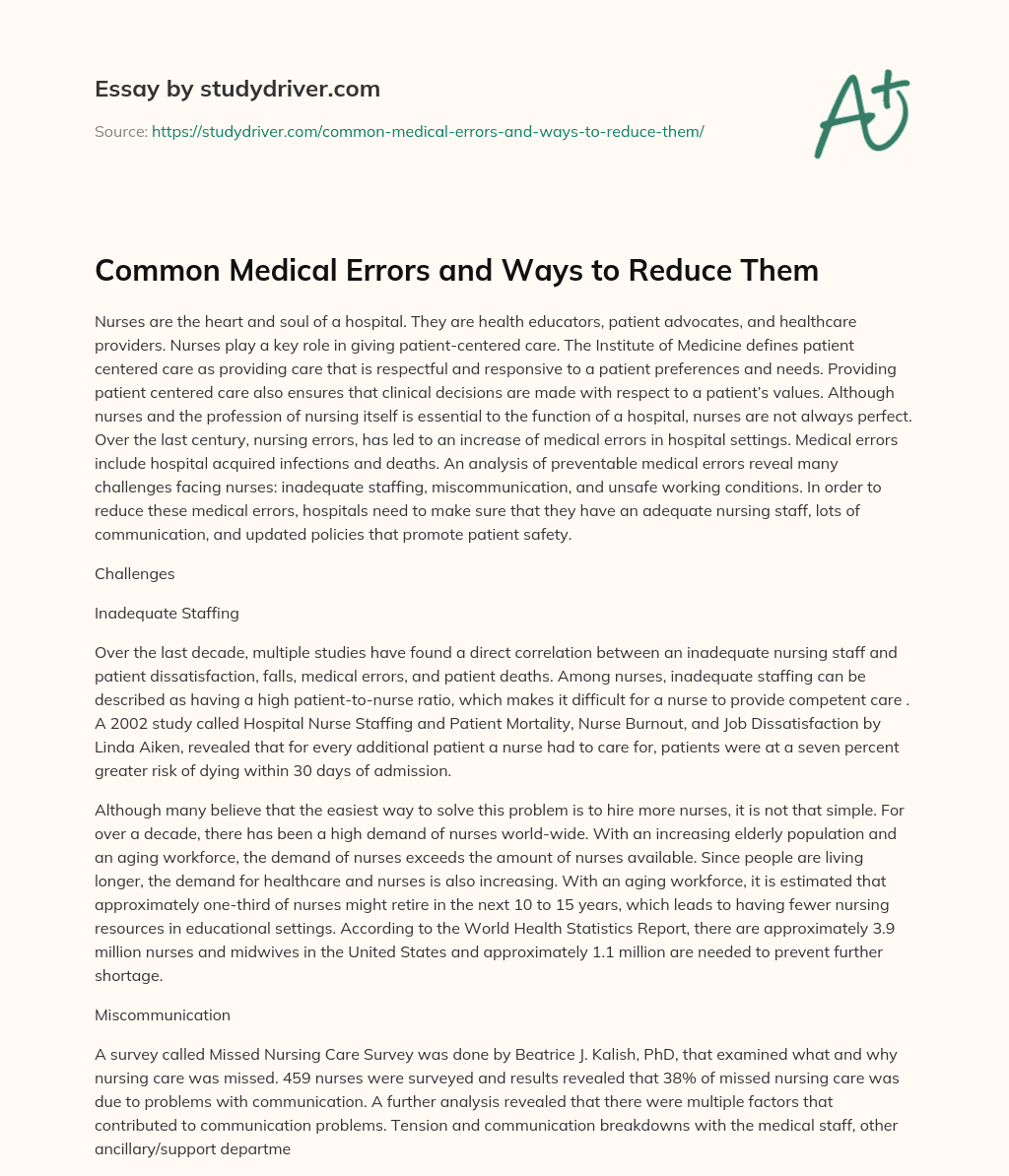 Common Medical Errors and Ways to Reduce them essay