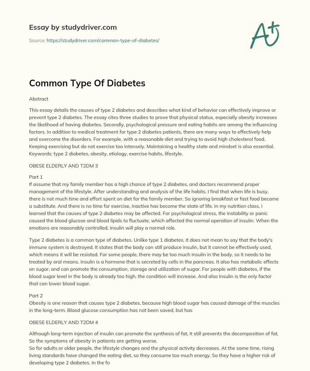 Common Type of Diabetes essay