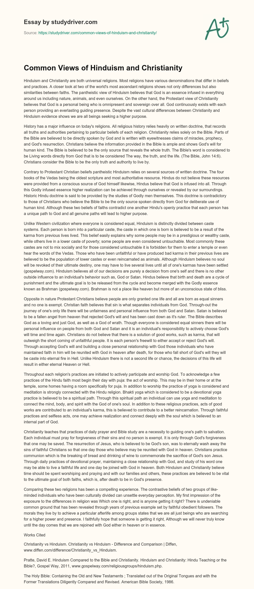 Common Views of Hinduism and Christianity essay