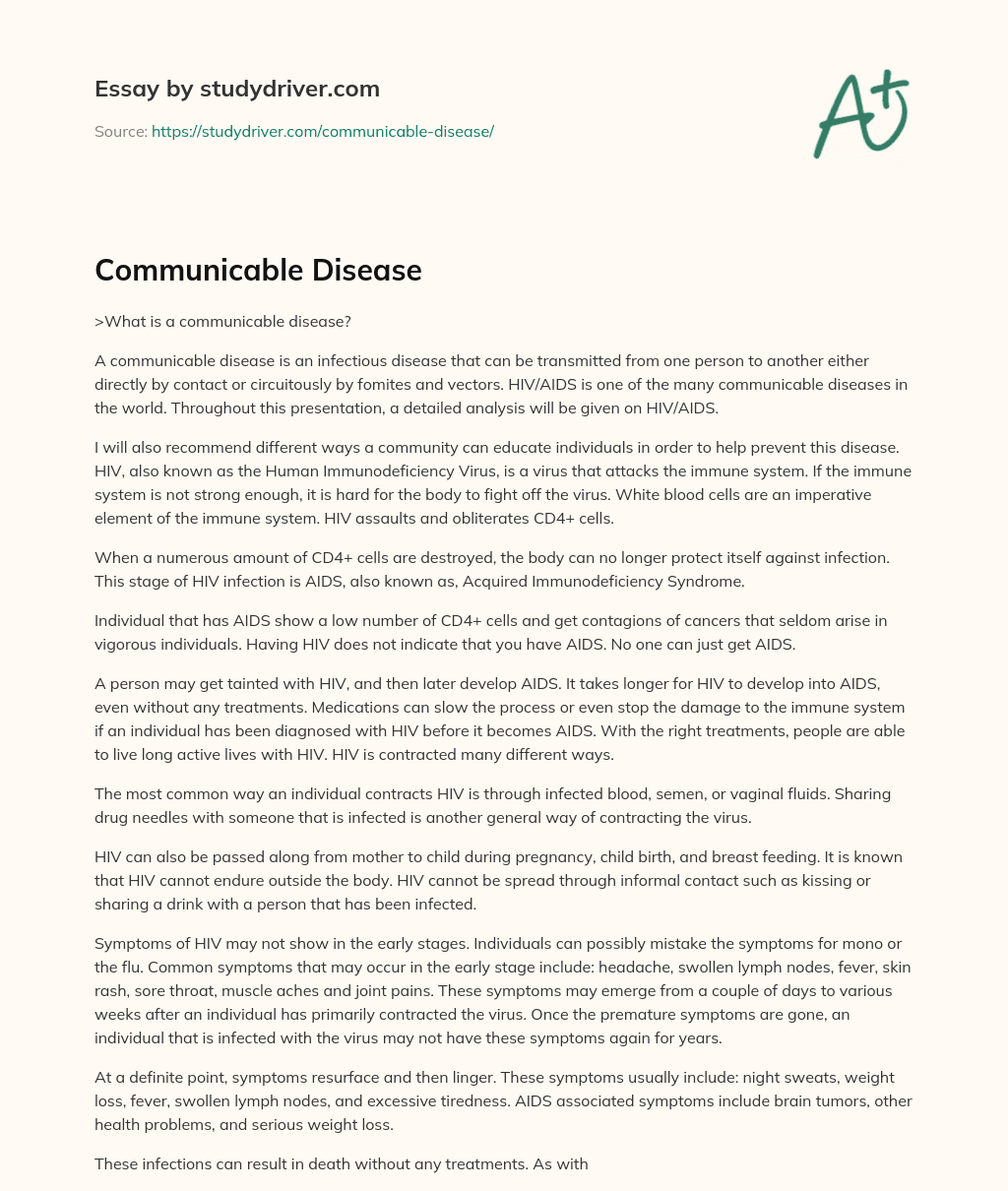 Communicable Disease essay