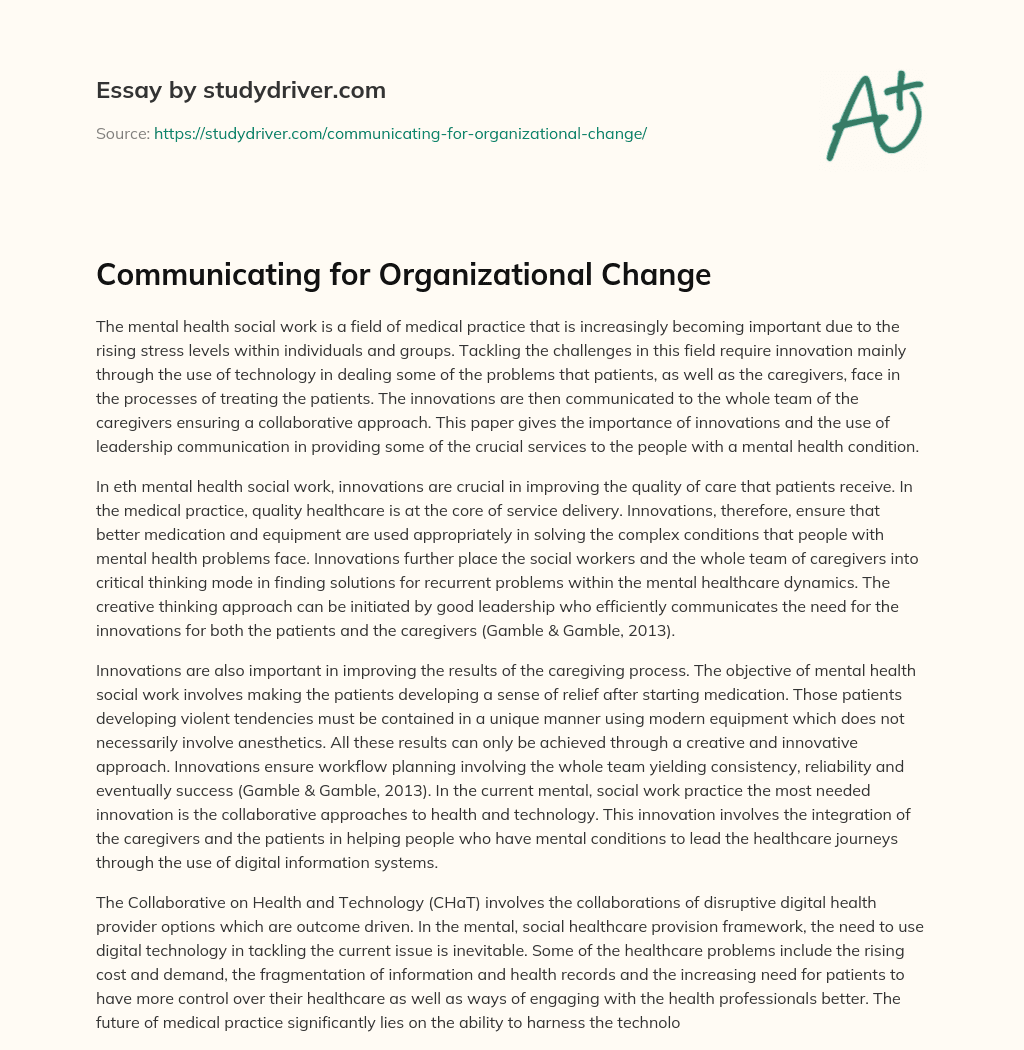 Communicating for Organizational Change essay