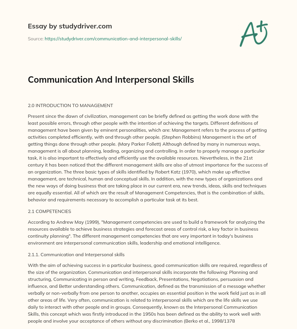 Communication and Interpersonal Skills essay