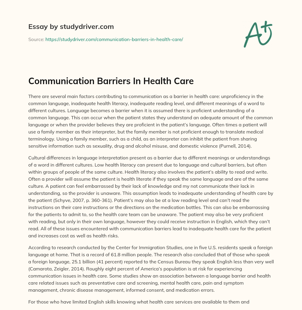 Communication Barriers in Health Care essay