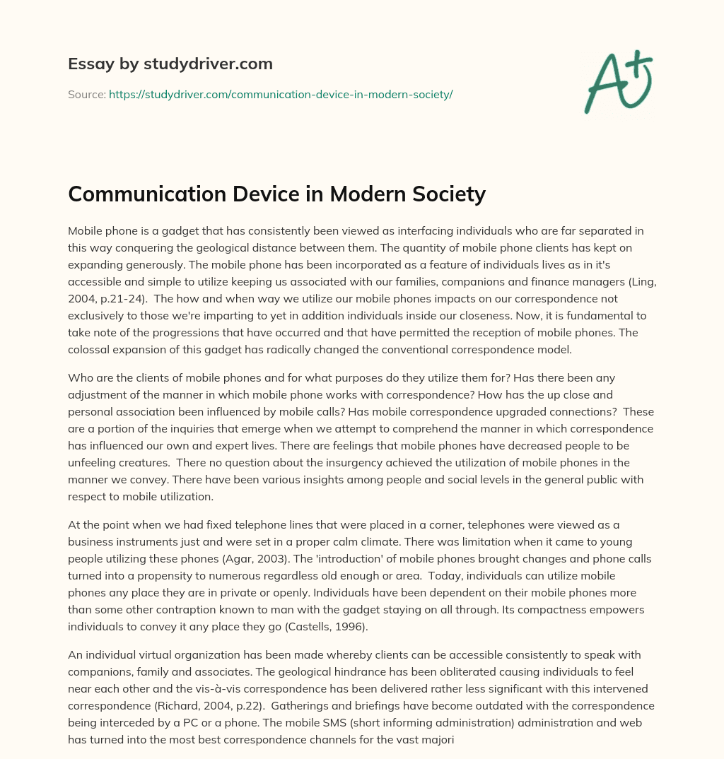 Communication Device in Modern Society essay