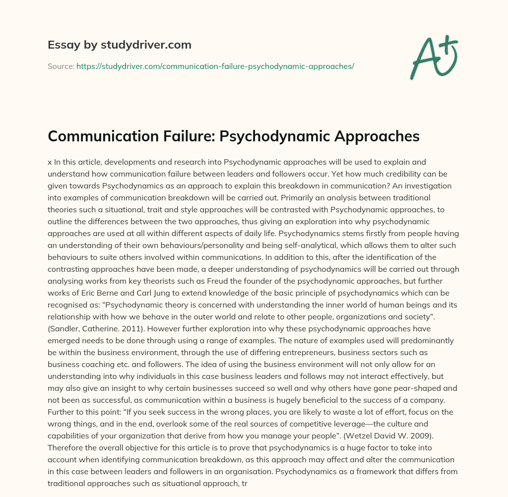Communication Failure: Psychodynamic Approaches essay
