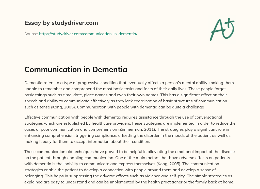Communication in Dementia essay