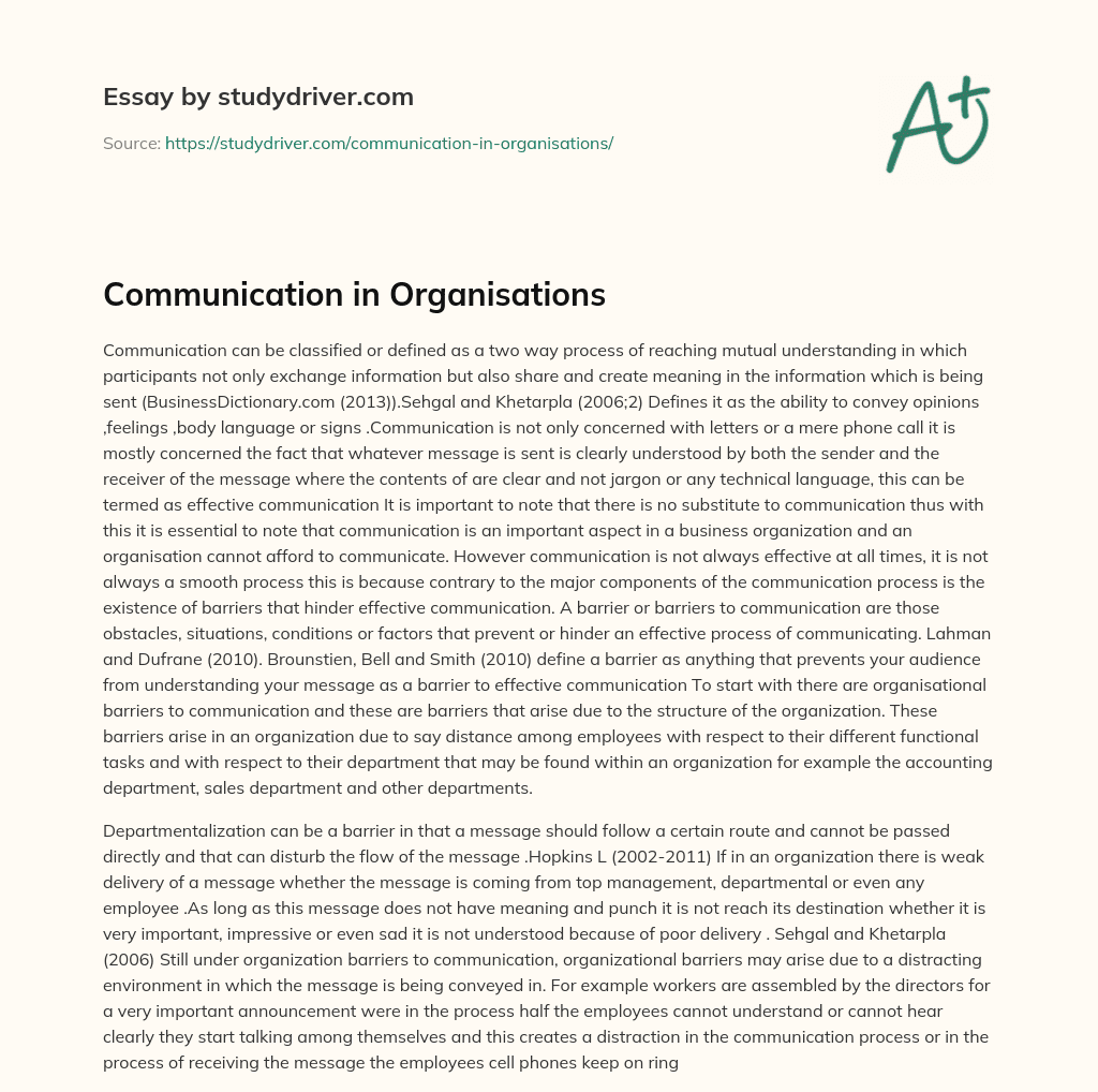 Communication in Organisations essay