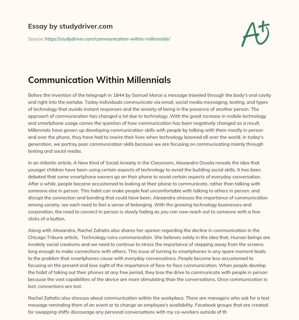 Communication Within Millennials essay