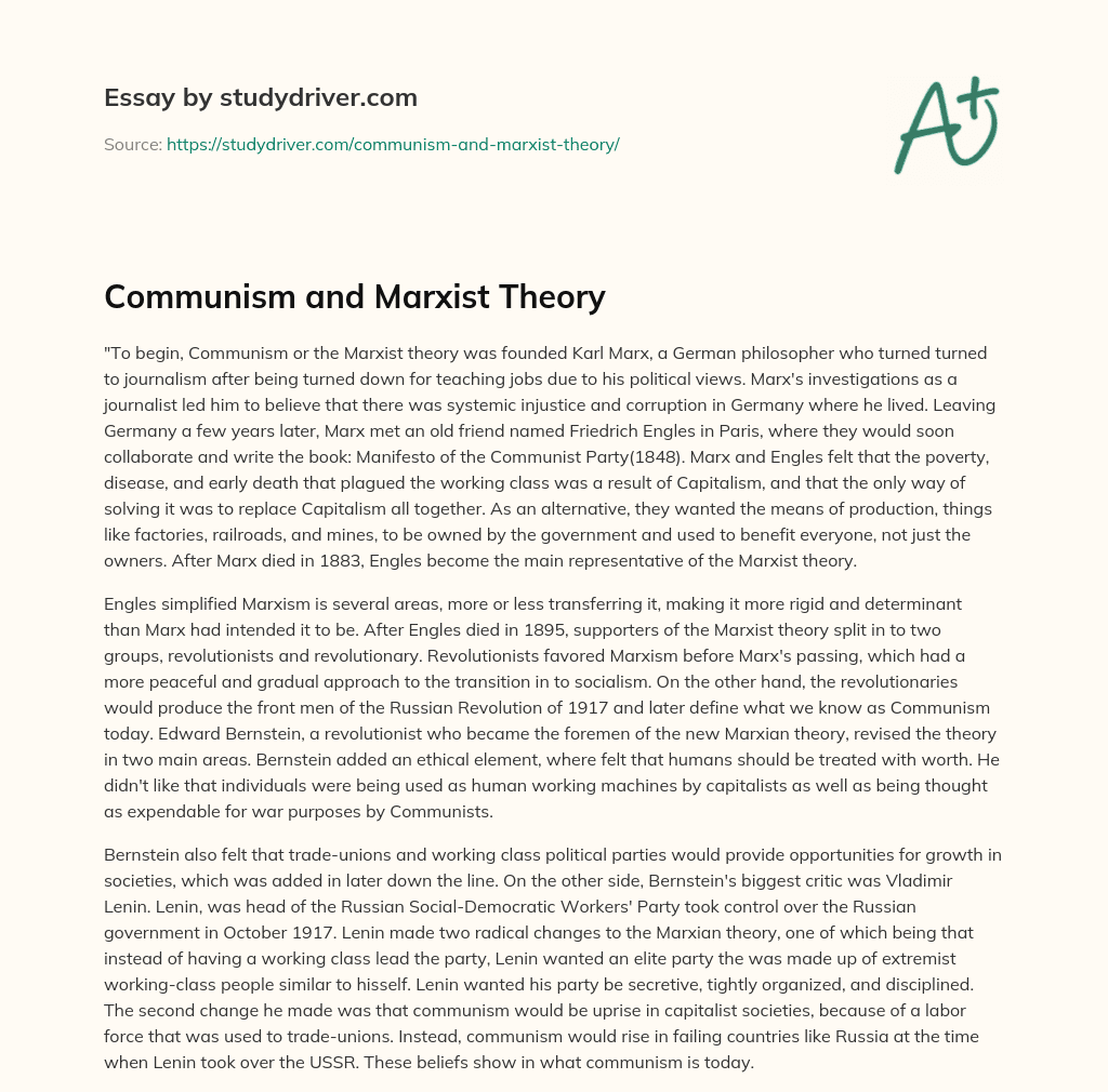 Communism and Marxist Theory essay