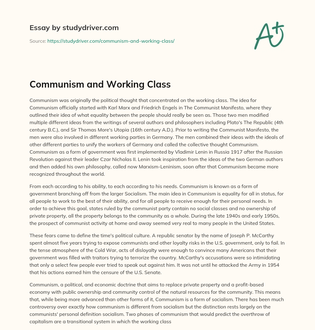 Communism and Working Class essay