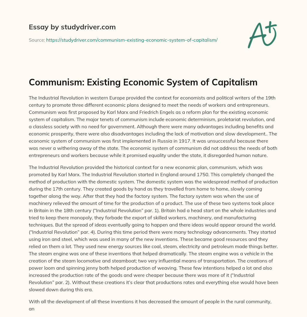 Communism: Existing Economic System of Capitalism essay