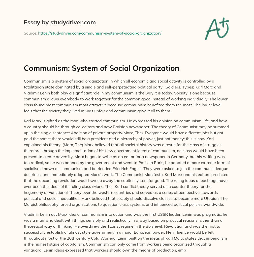 Communism: System of Social Organization essay