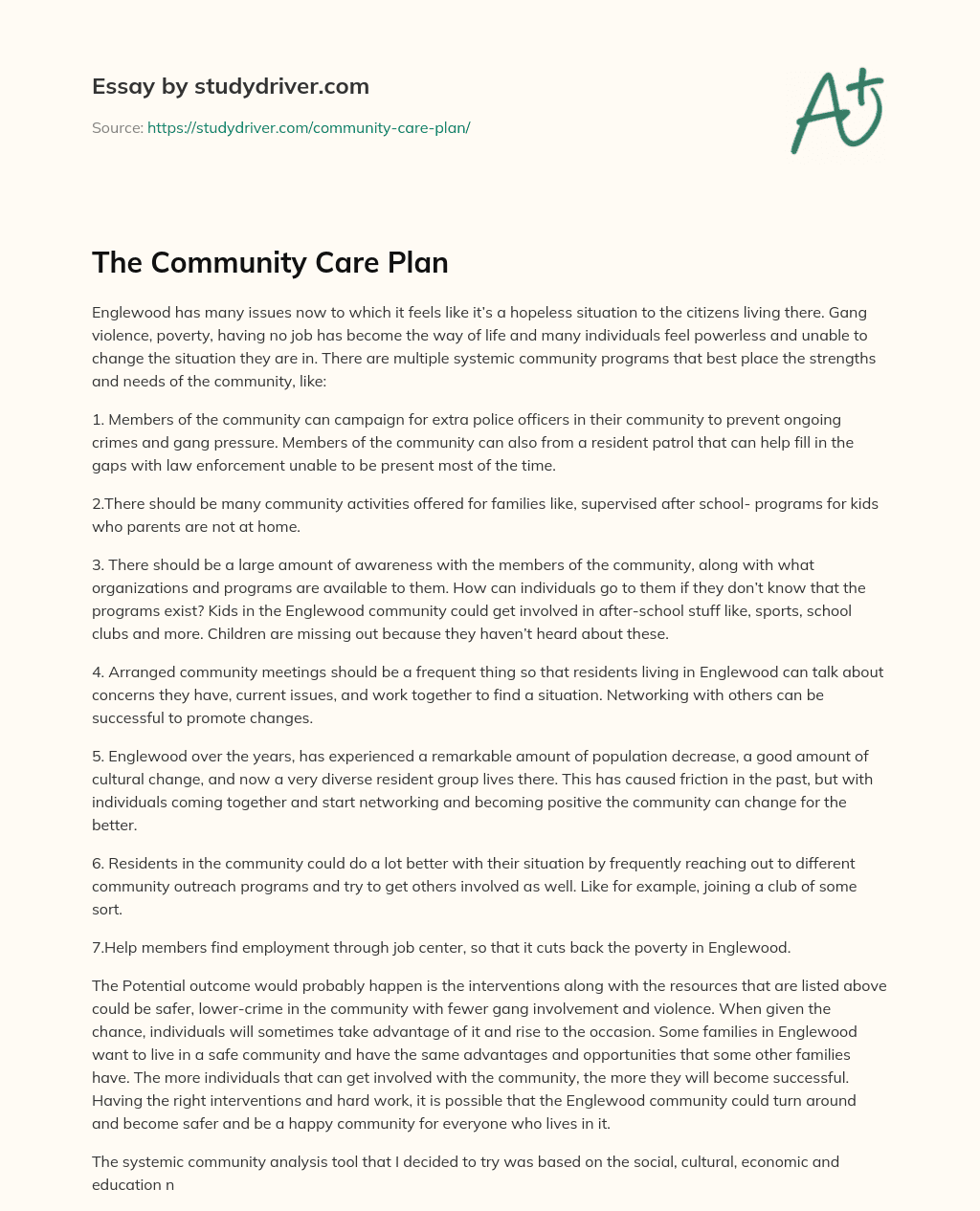 The Community Care Plan essay
