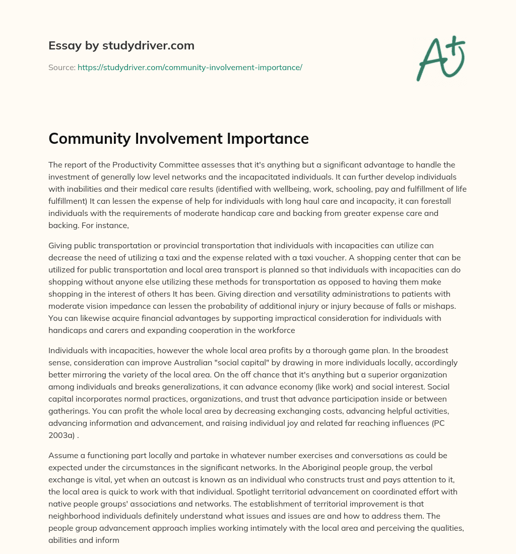 Community Involvement Importance essay