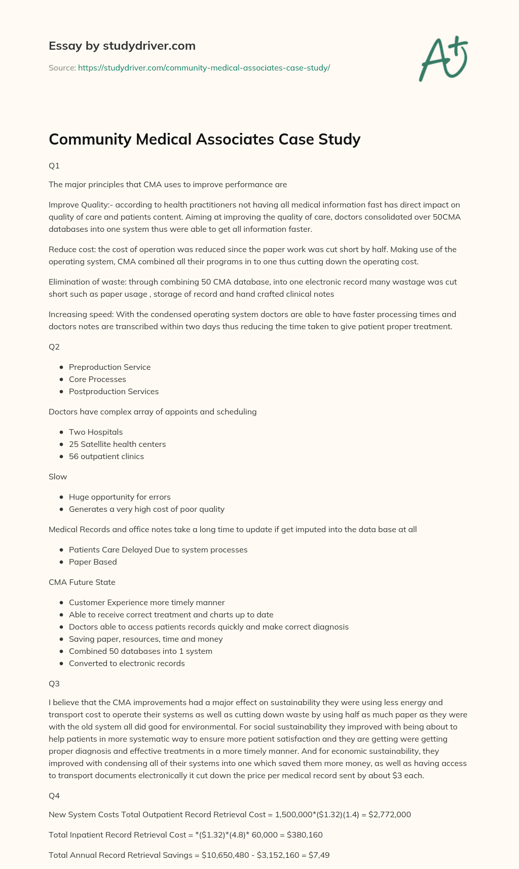 Community Medical Associates Case Study essay