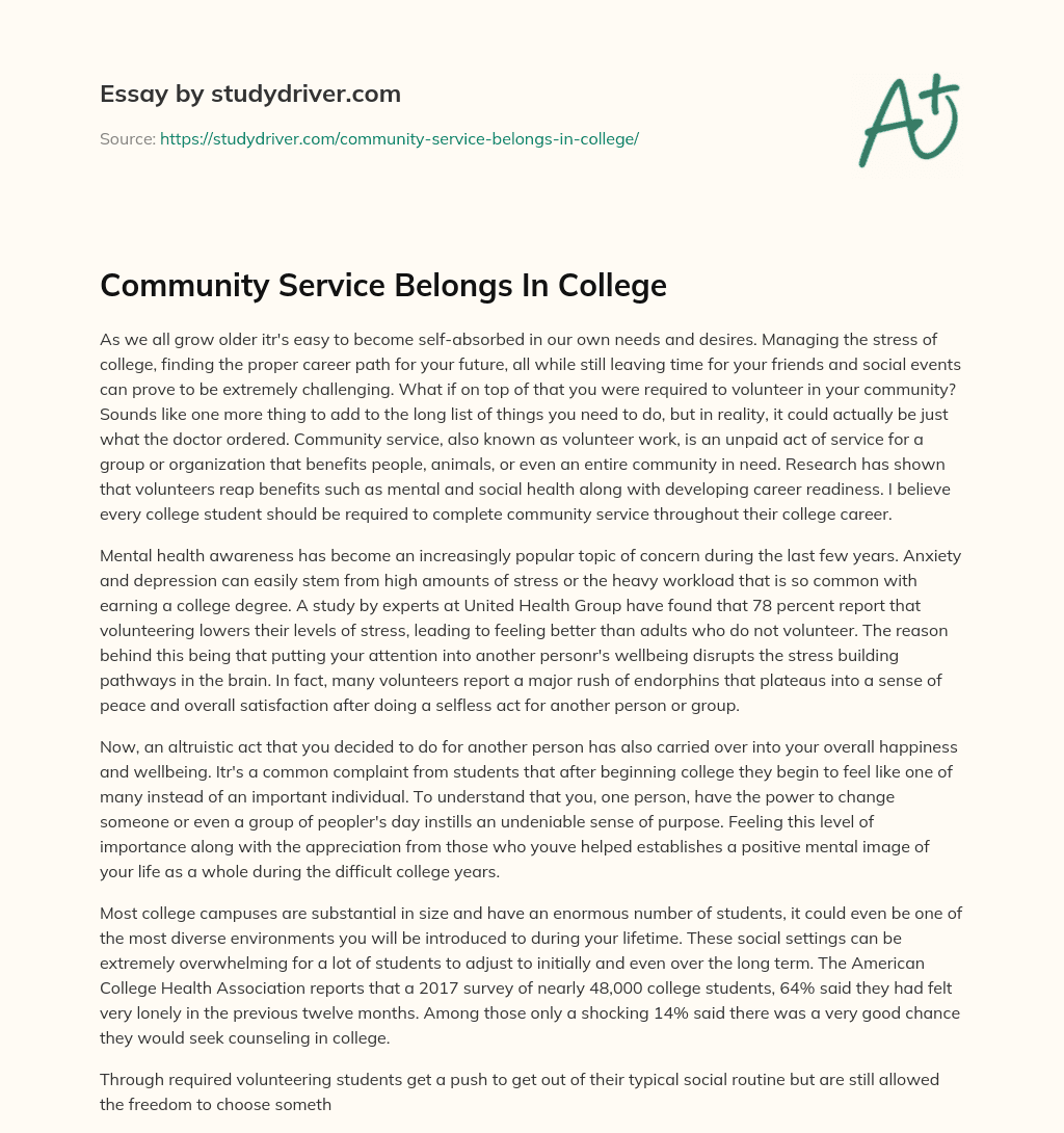 Community Service Belongs in College essay