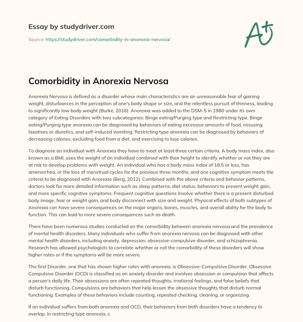 Comorbidity in Anorexia Nervosa essay