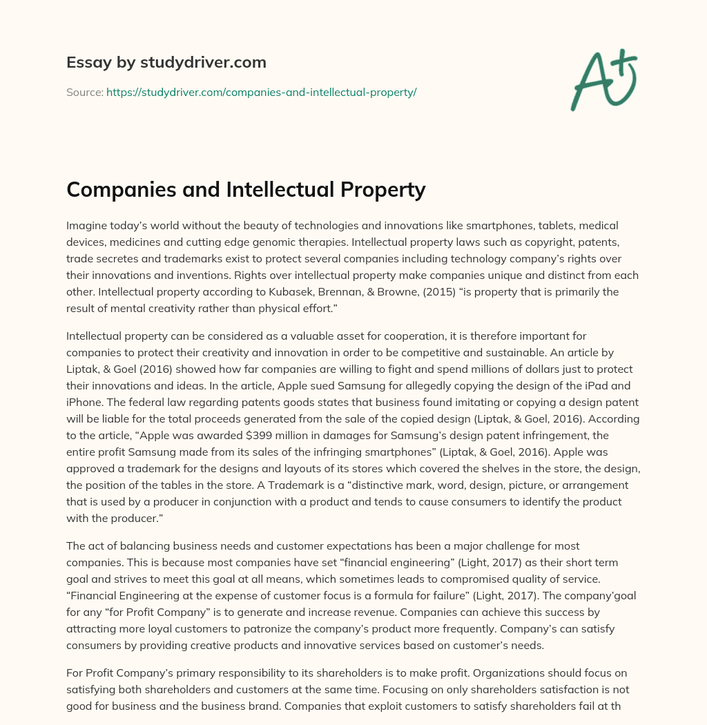 Companies and Intellectual Property essay