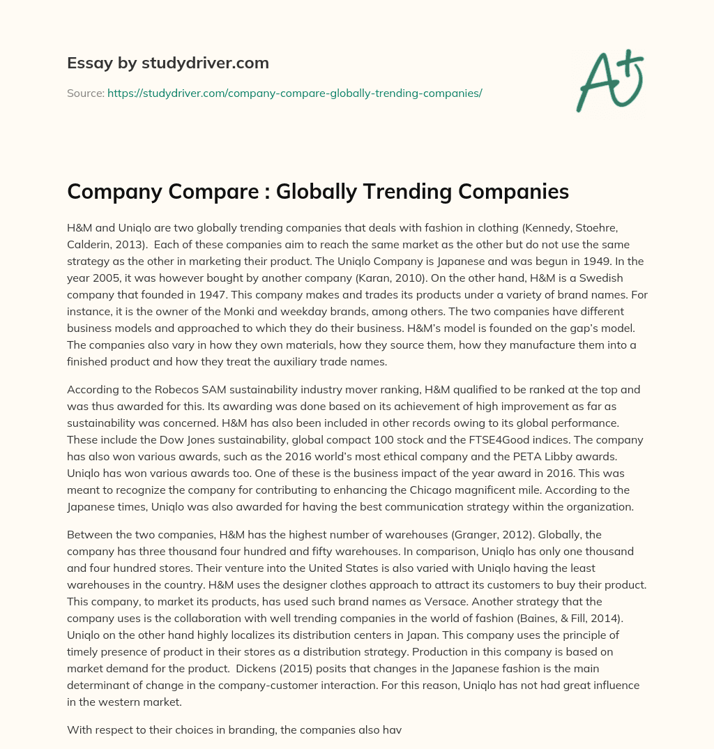 Company Compare : Globally Trending Companies essay