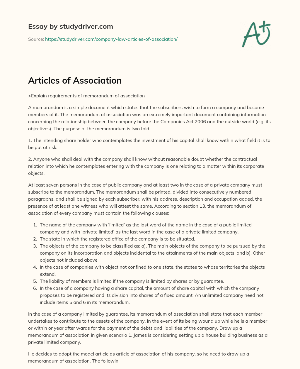 Articles of Association essay