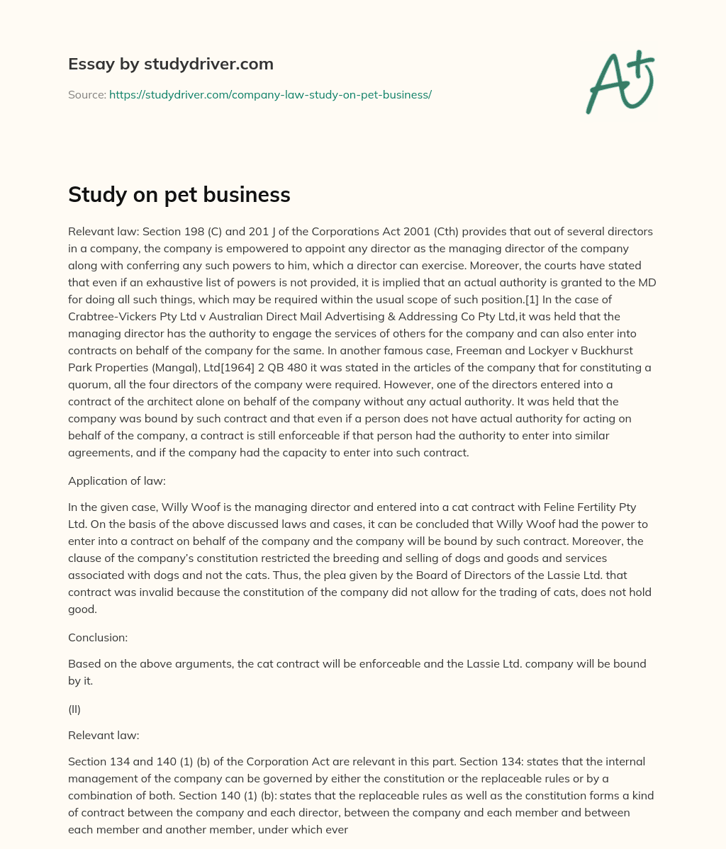 Study on Pet Business essay