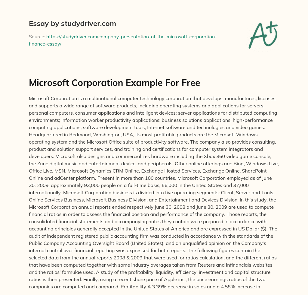 Microsoft Corporation Example for Free essay