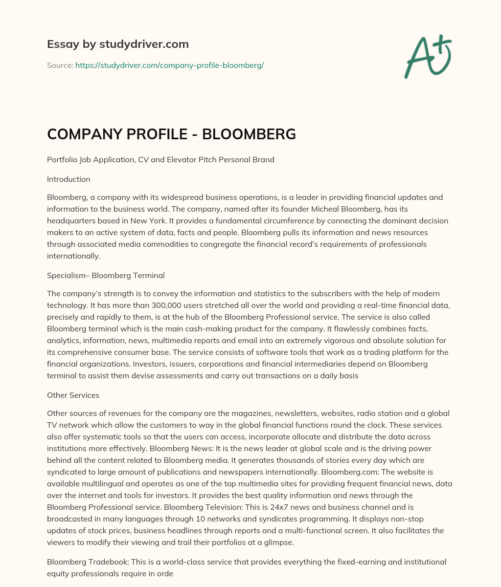 COMPANY PROFILE – BLOOMBERG essay