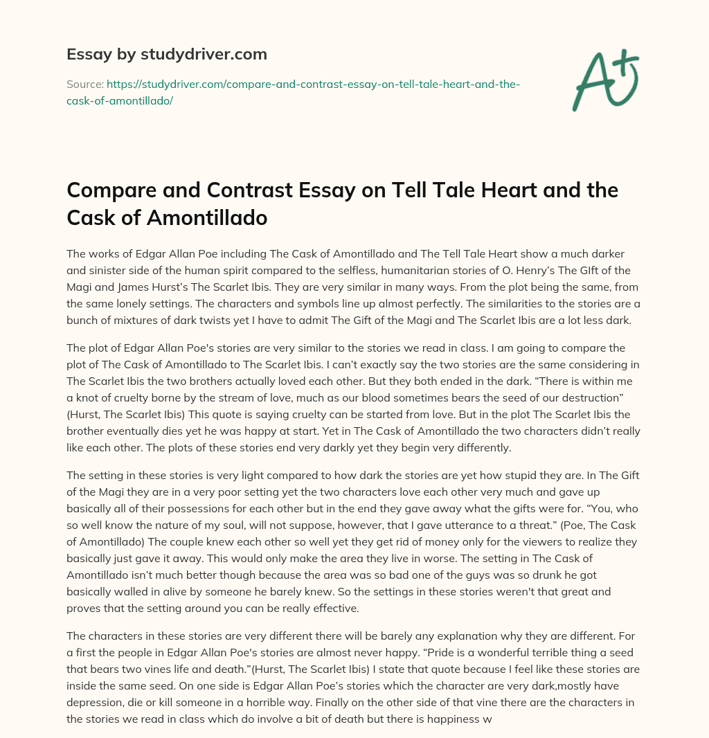 Compare and Contrast Essay on Tell Tale Heart and the Cask of Amontillado essay