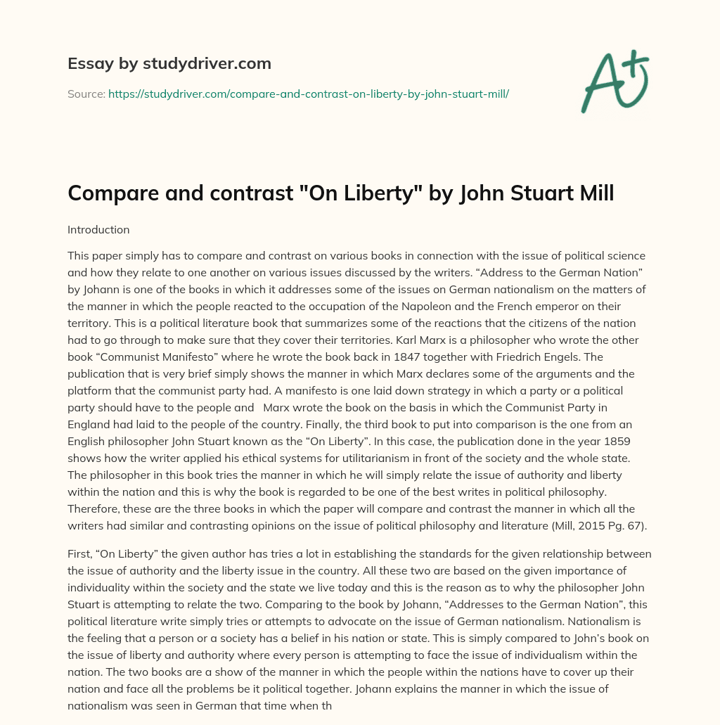 Compare and Contrast “On Liberty” by John Stuart Mill essay