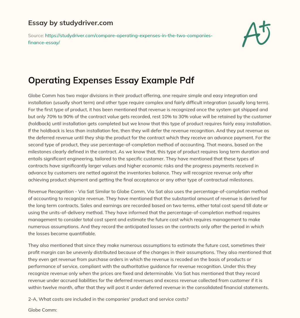 Operating Expenses Essay Example Pdf essay