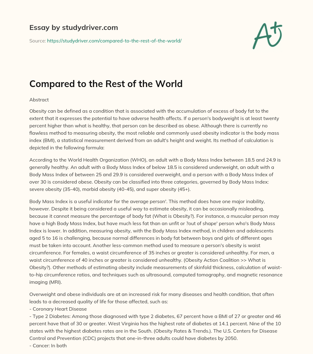 Compared to the Rest of the World essay