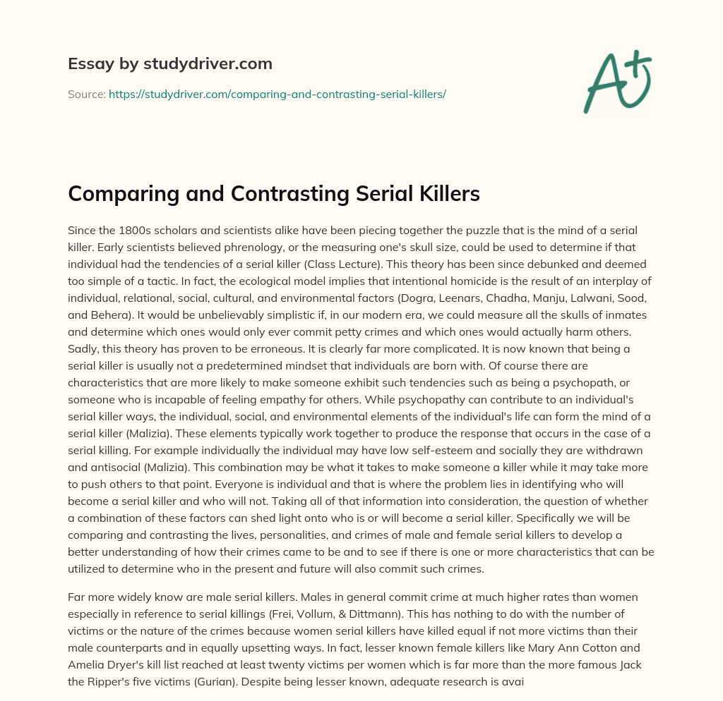 Comparing and Contrasting Serial Killers essay