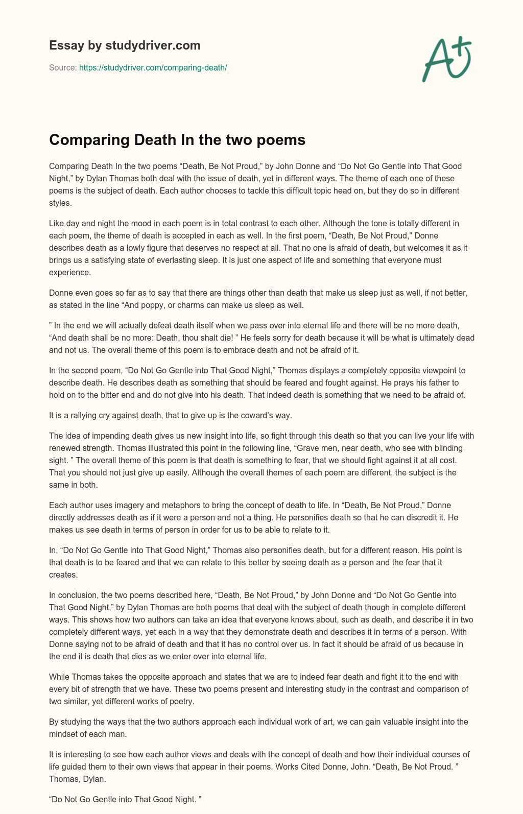 Comparing Death in the Two Poems essay