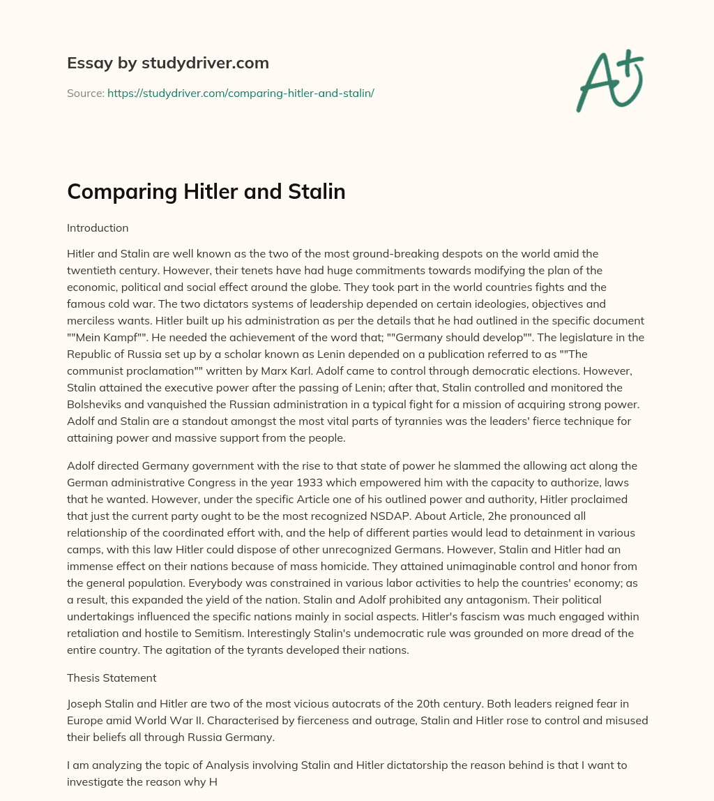 Comparing Hitler and Stalin essay