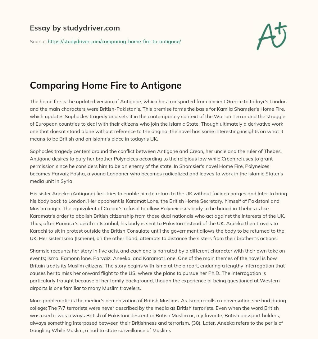 Comparing Home Fire to Antigone essay