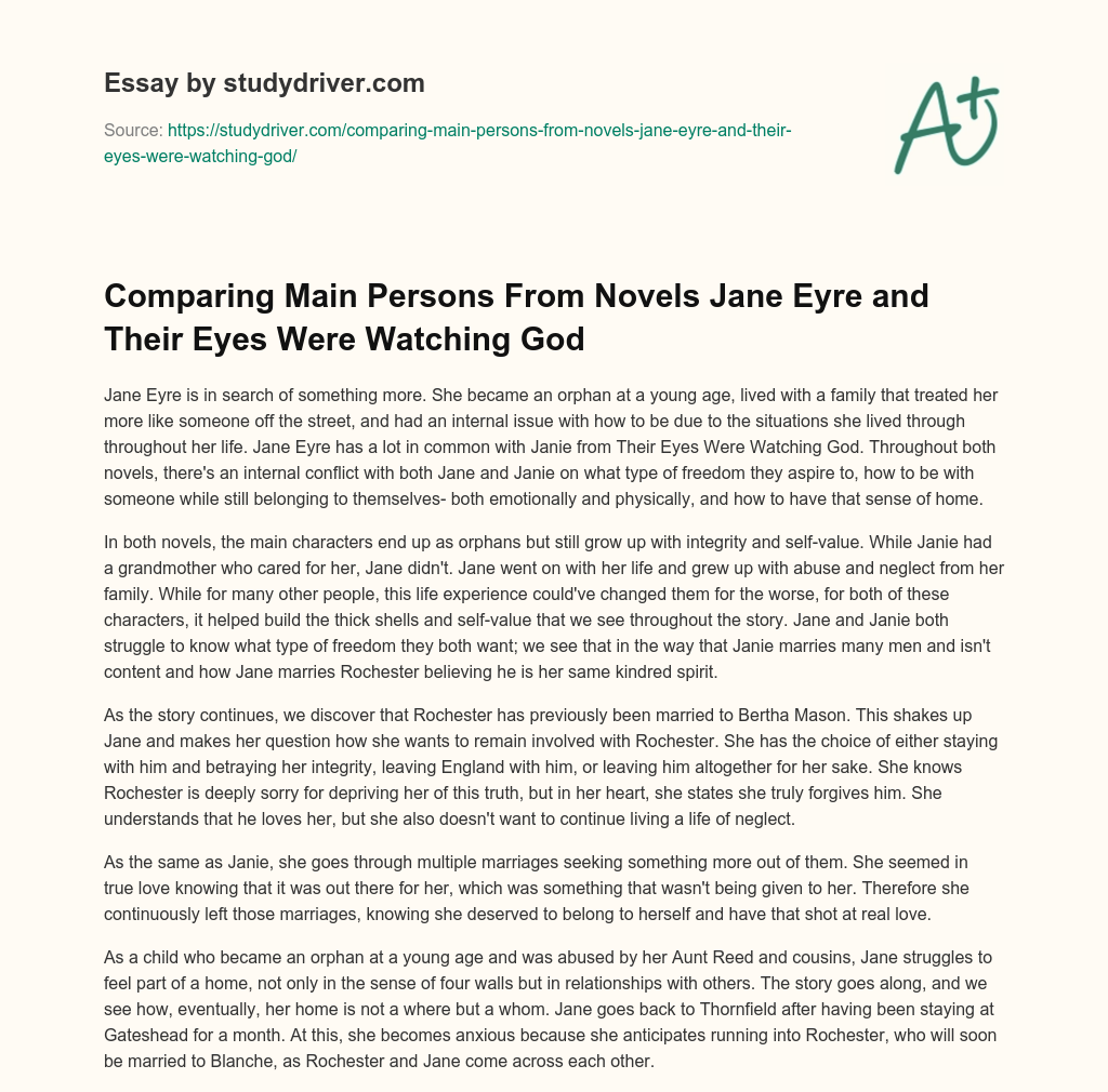 Comparing Main Persons from Novels Jane Eyre and their Eyes were Watching God essay