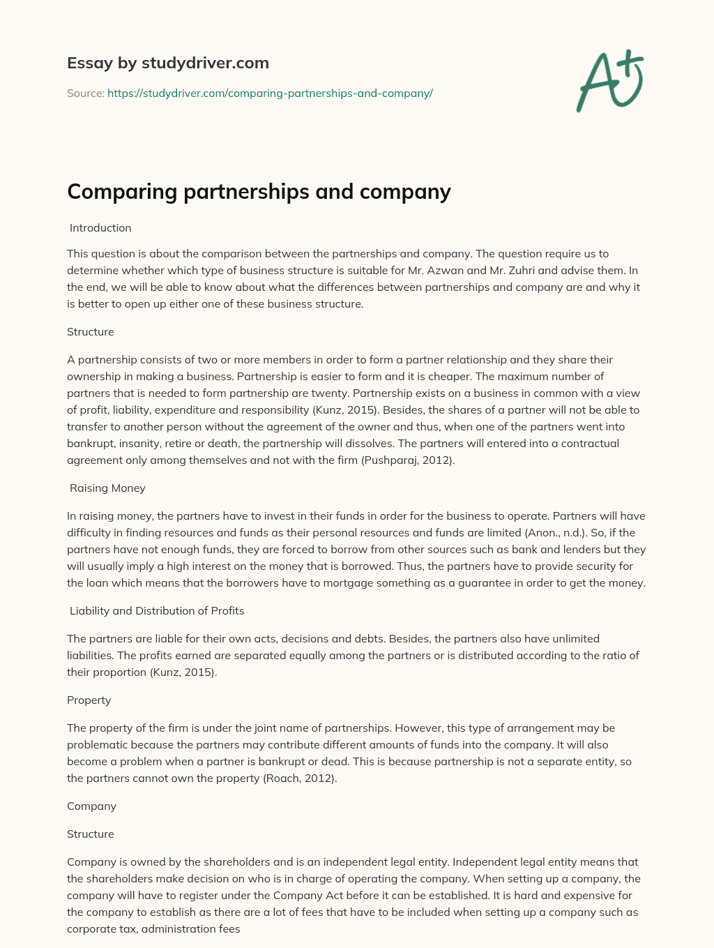 Comparing Partnerships and Company essay