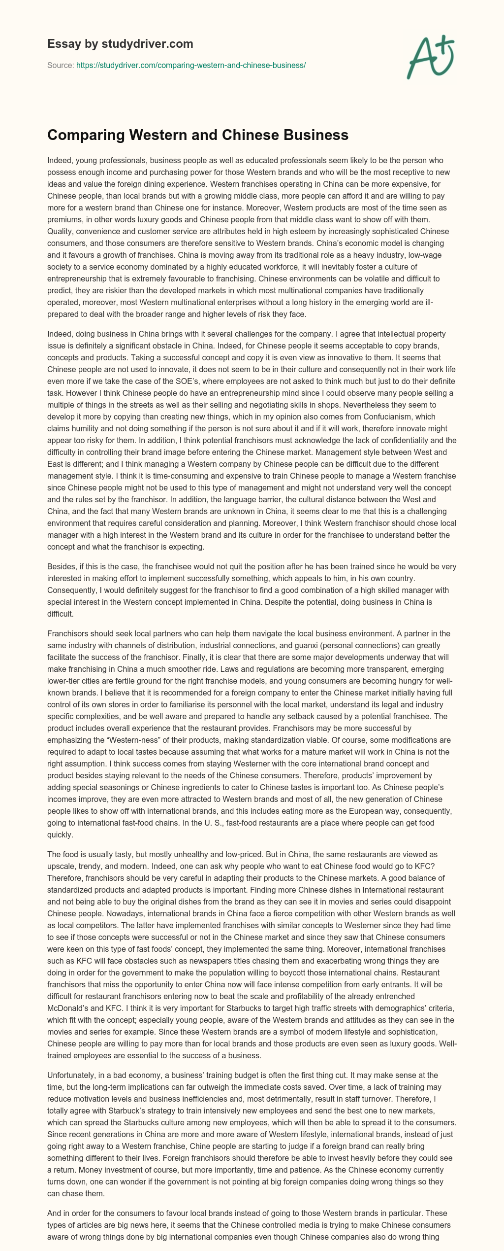 Comparing Western and Chinese Business essay