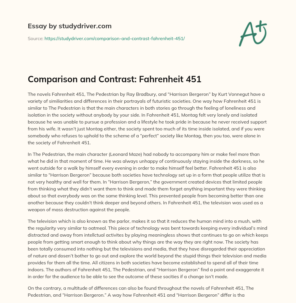 Comparison and Contrast: Fahrenheit 451 essay