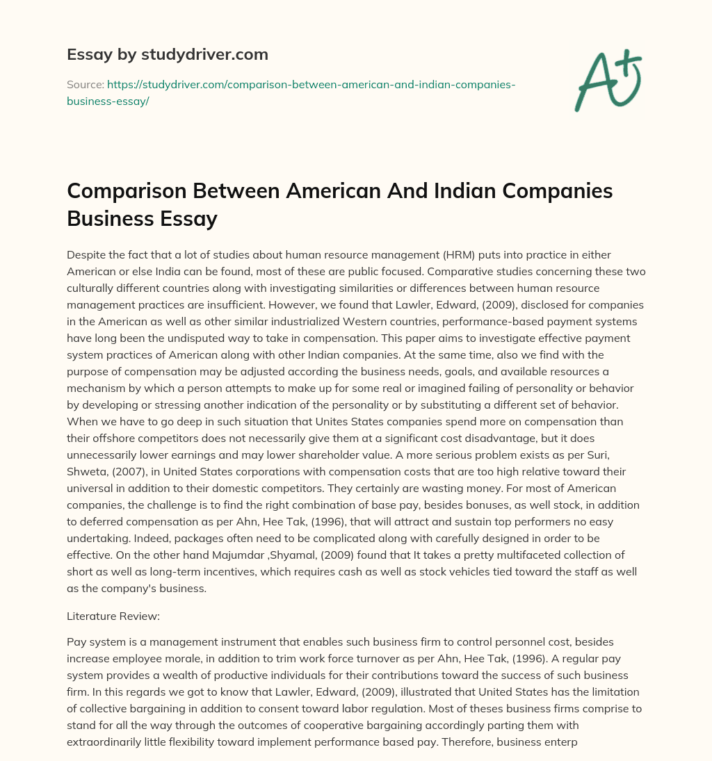 Comparison between American and Indian Companies Business Essay essay