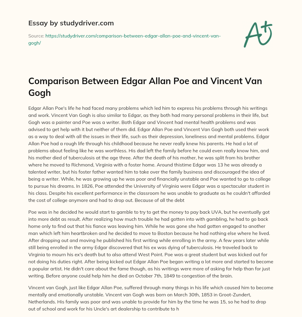 Comparison between Edgar Allan Poe and Vincent Van Gogh essay