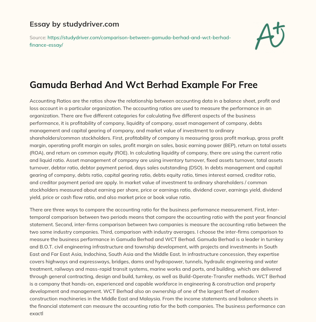 Gamuda Berhad and Wct Berhad Example for Free essay