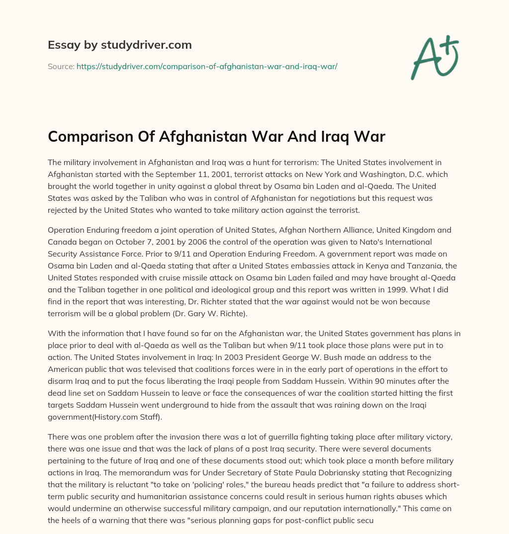 Comparison of Afghanistan War and Iraq War essay