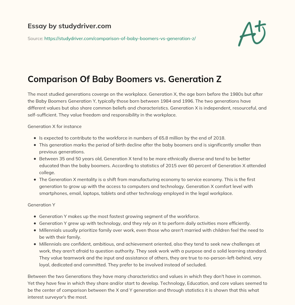 Comparison of Baby Boomers Vs. Generation Z essay