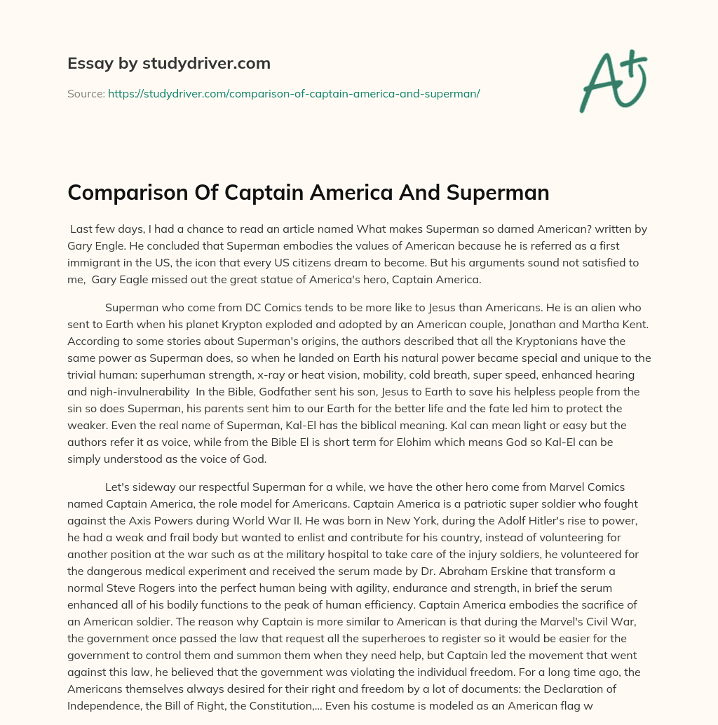 Comparison of Captain America and Superman essay