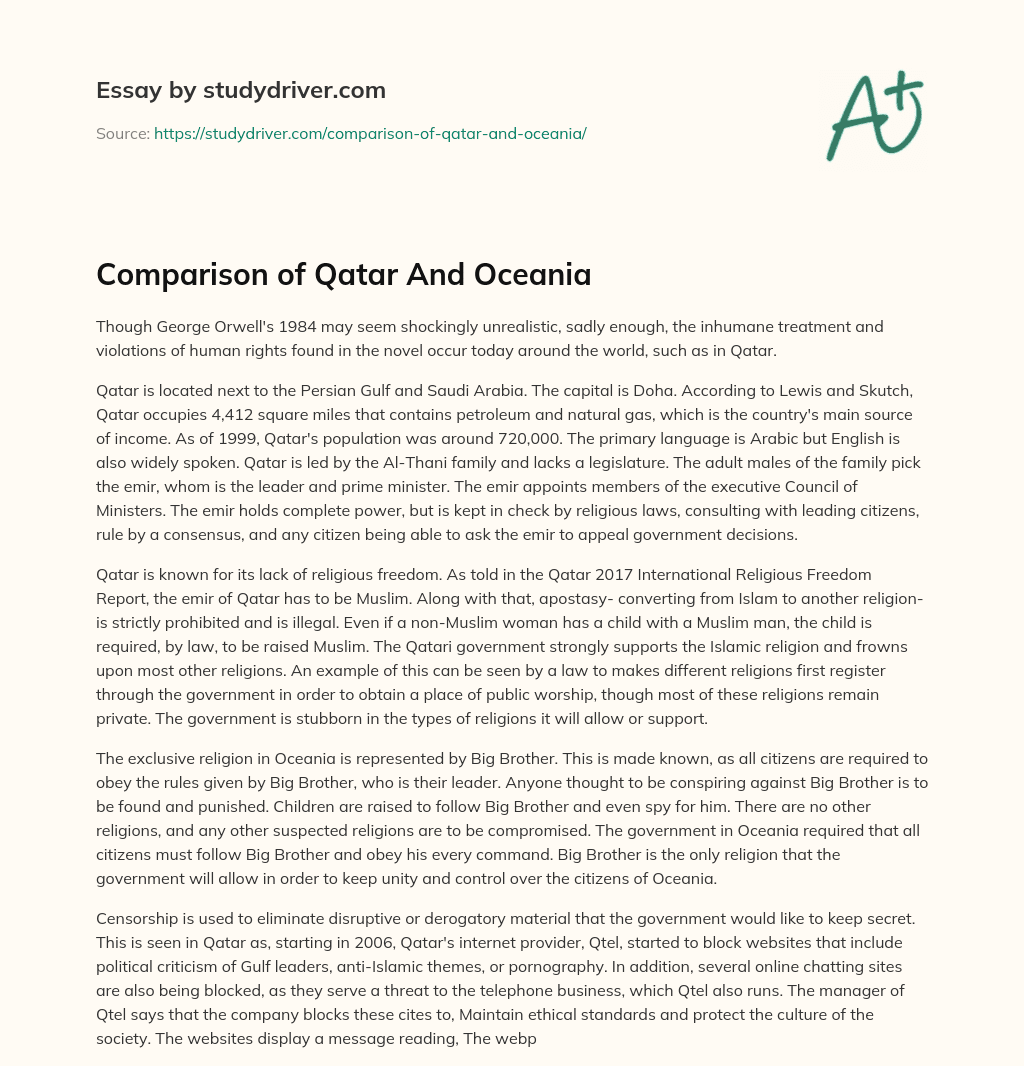 Comparison of Qatar and Oceania essay
